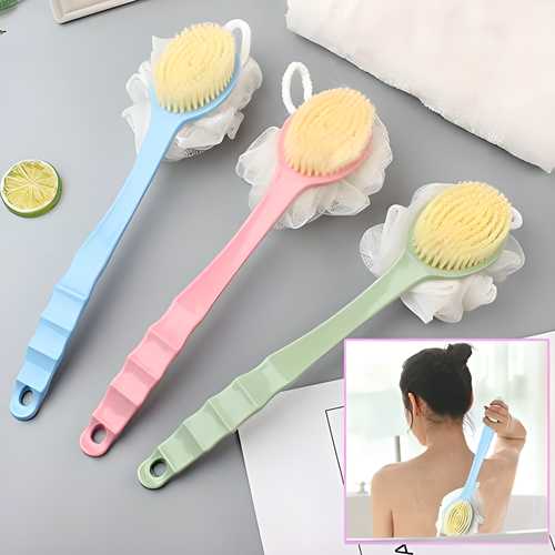 Arcreactor Zone 2 IN 1 loofah with handle, Bath Brush, back scrubber, Bath Brush with Soft Comfortable Bristles And Loofah with handle, Double Sided Bath Brush Scrubber for bathing (Pack of 1)